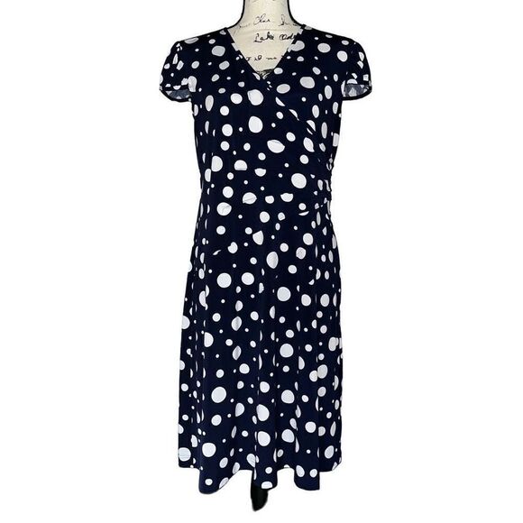 Dorby navy white polka dot faux wrap dress 12P - Picture 1 of 7